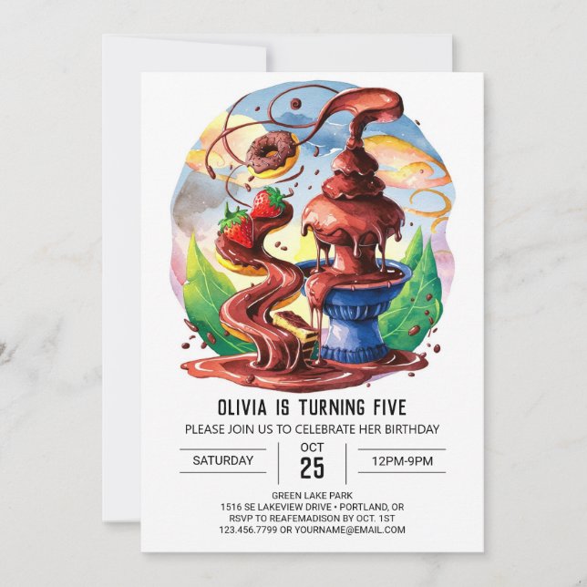 Invitation Cute Aquarelle Fontaine Chocolat Anniversaire (Devant)