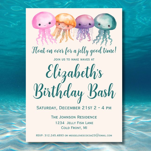 Invitation Cute Aquarelle Jellyfish Sous la mer Anniversaire (Créateur téléchargé)