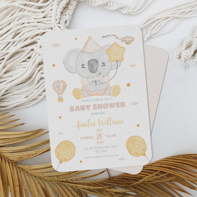 Invitation Cute aquarelle Koala Balloons Baby shower Party (Créateur téléchargé)
