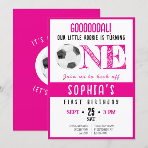 Invitation Cute Aquarelle Rookie Football rose 1er anniversai