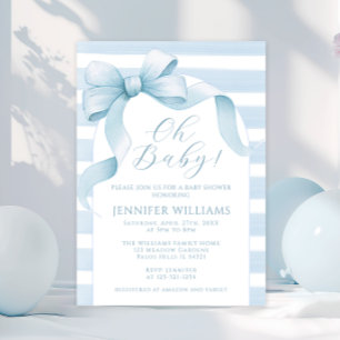 Invitation Cute Aquarelle Striped Bow Ribbon Baby Boy Douche
