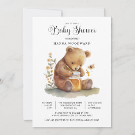 Invitation Cute Aquarelle Teddy Ours Miel Pot Baby shower