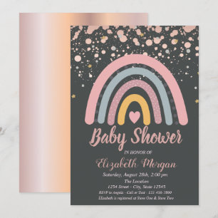 Invitation Cute arc-en-ciel, Baby shower Rose en or
