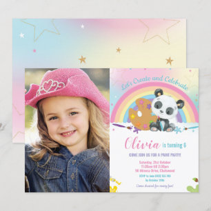Invitation Cute arc-en-ciel Panda Art Party Paint Anniversair