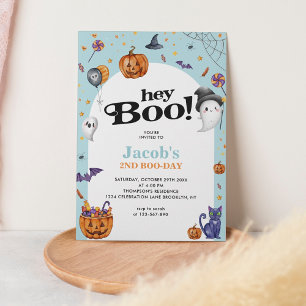 Invitation Cute Arch Blue Hey Boo Halloween Anniversaire de e