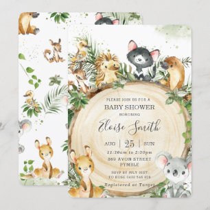 Invitation Cute Australian Animals Baby shower vert bois