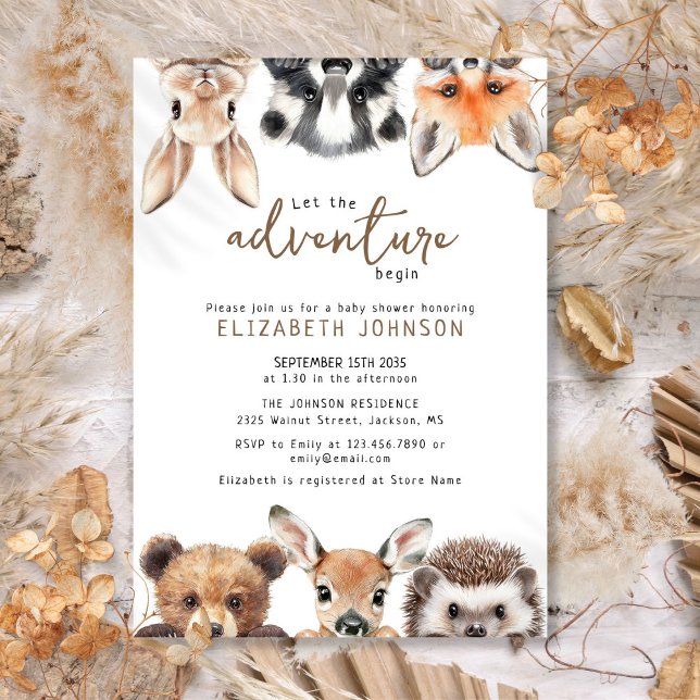 Invitation Cute Aventure Forêt Bois Animaux Baby shower (Cute Adventure Forest Woodland Animals Baby Shower Invitation)