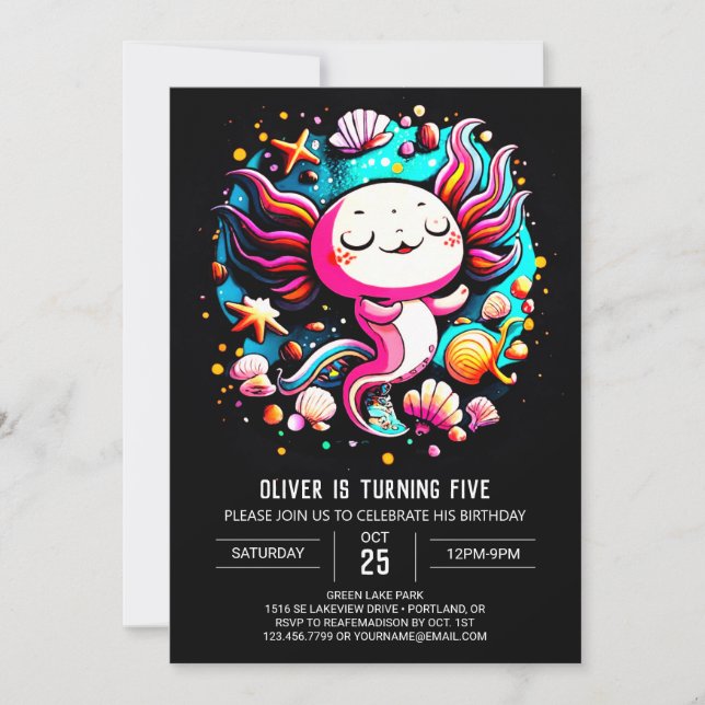 Invitation Cute Axolotl Printable Anniversaire Célébration (Devant)