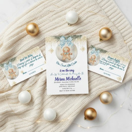 Invitation cute baby Gingerbread in Christmas Bauble