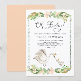 Invitation Cute Baby shower Aquarelle maman et bébé cygnes