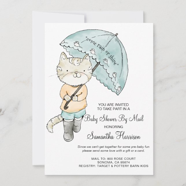 Invitation Cute Baby shower Chat Aquarelle Par Courrier (Devant)