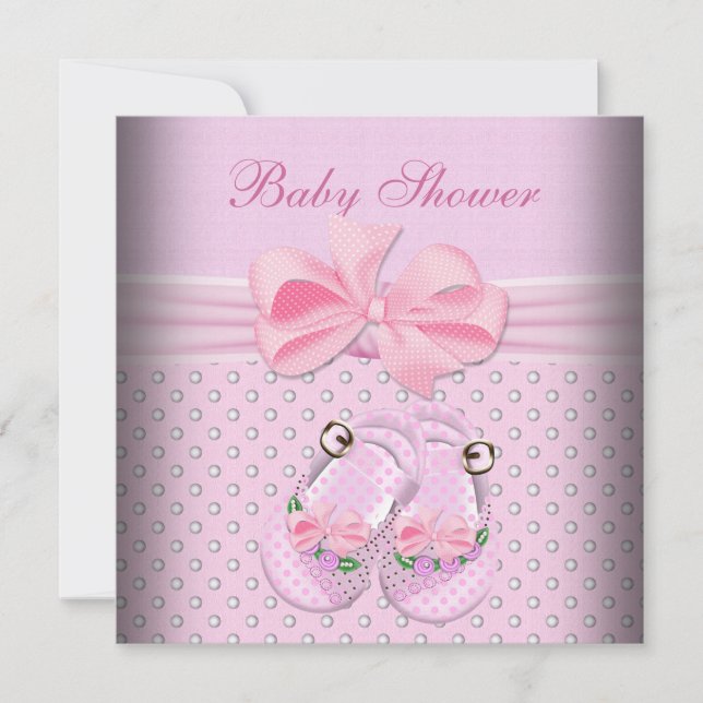 Invitation Cute Baby shower fille bébé crottes roses chaussur (Devant)