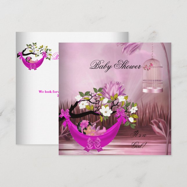 Invitation Cute Baby shower fille bébé Hot rose Hammock Magic (Devant / Derrière)