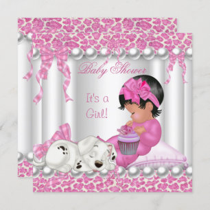 Invitation Cute Baby shower fille léopard rose cupcake