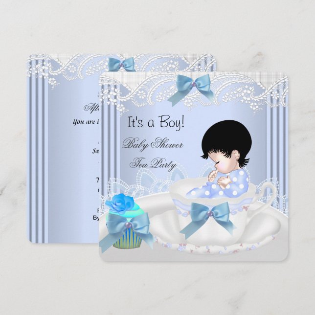 Invitation Cute Baby shower Garçon Bleu Baby Teacup (Devant / Derrière)