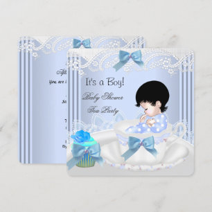 Invitation Cute Baby shower Garçon Bleu Baby Teacup