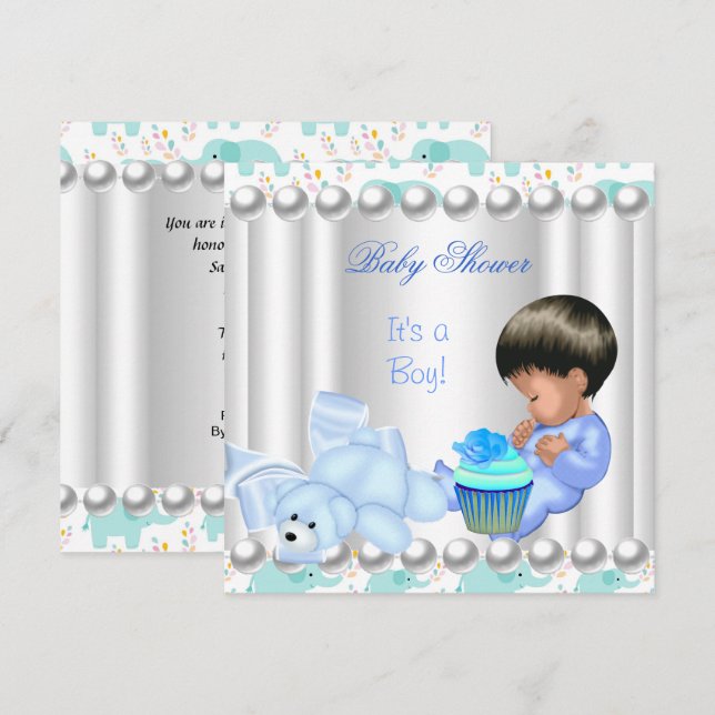 Invitation Cute Baby shower Garçon Bleu cupcake (Devant / Derrière)