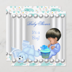 Invitation Cute Baby shower Garçon Bleu cupcake