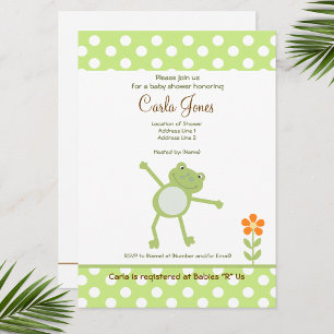 Invitation Cute Baby shower Leapfrog Vert Point Orange Fleur