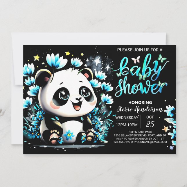 Invitation Cute Bamboo Panda Adventure Boy Baby shower (Devant)