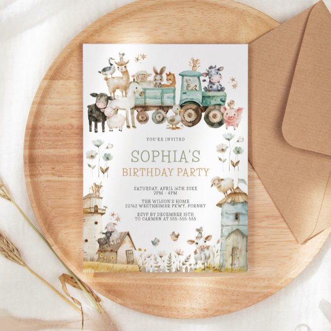 Invitation Cute Barnyard Animaux de ferme Anniversaire (Créateur téléchargé)