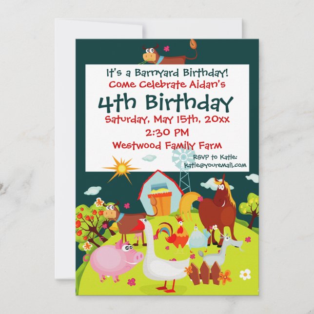Invitation Cute Barnyard Animaux de ferme Anniversaire Invita (Devant)