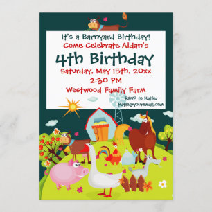 Invitation Cute Barnyard Animaux de ferme Anniversaire Invita