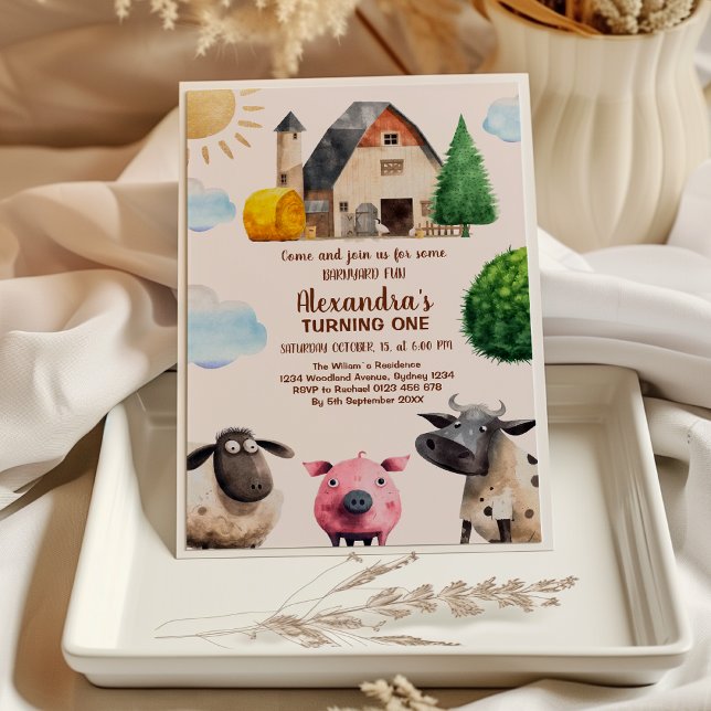 Invitation Cute Barnyard Farm Animaux 1er Anniversaire (Créateur téléchargé)