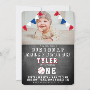 Invitation Cute Baseball Chalkboard Enfants Photo 1er anniver
