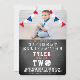 Invitation Cute Baseball Chalkboard Enfants Photo 2e annivers