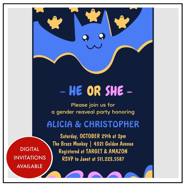 Invitation Cute Bat He ou She Halloween genre révéler (Cute-Bat-He-or-She-Halloween-gender-reveal-Invitation-1)
