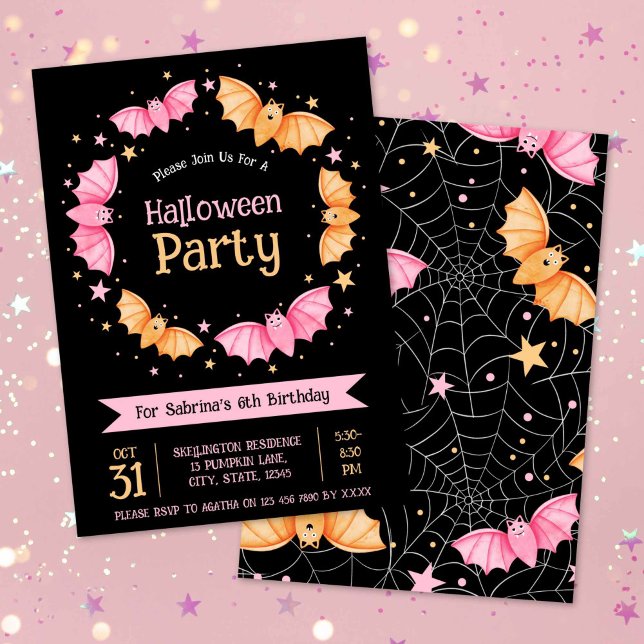 Invitation Cute Bats Halloween fête d'anniversaire (Cute Bats Halloween Birthday Party Invitation)