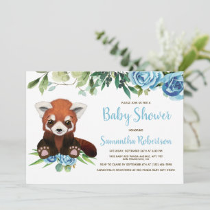 Invitation Cute Bear Blue Greenery Floral Boy Baby shower