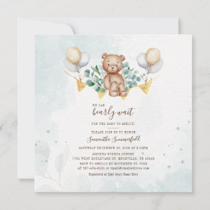 Invitation Cute Bear Eucalyptus Baby shower botanique rustiqu