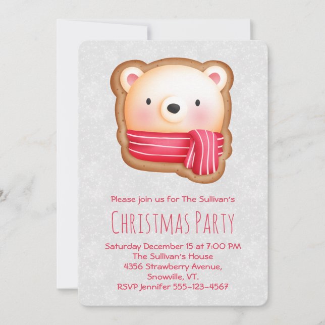Invitation Cute Bear Face Red Scarf et Rosy Cheeks Christmas (Devant)