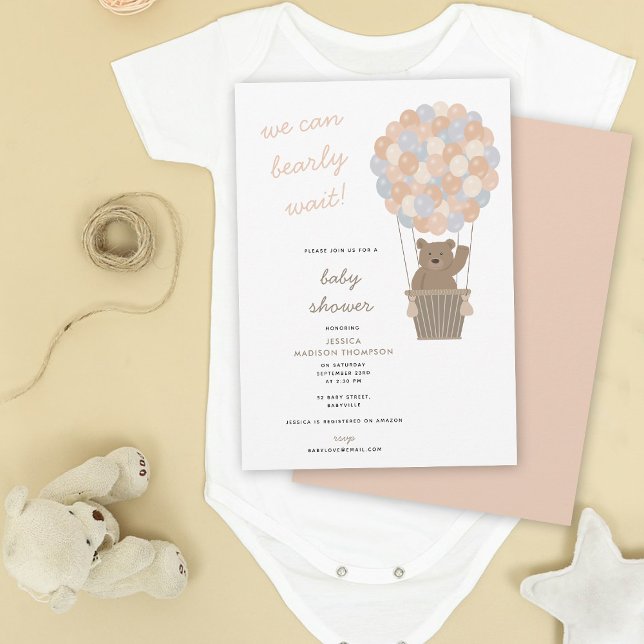 Invitation Cute Bear Hot Air Balloons Baby Girl Baby shower (Cute Bear Hot Air Balloons Baby Girl Baby Shower Invitation)