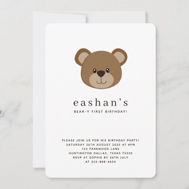 Invitation Cute Bear-y First Birthday Photo Rounded (Devant)