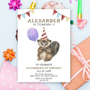Invitation Cute Beaver 1er anniversaire