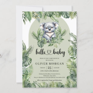 Invitation Cute bébé koala Aquarelle vert tropicale
