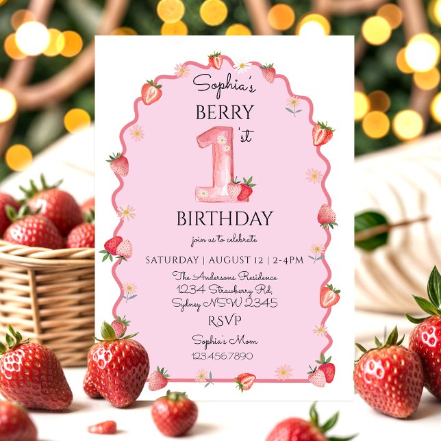 Invitation Cute Berry Premier Anniversaire Wavy (Créateur téléchargé)