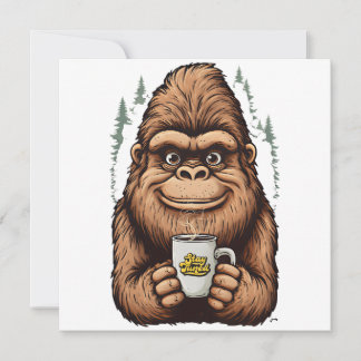 Invitation Cute Bigfoot Drinking Coffee  Funny Sasquatch 
