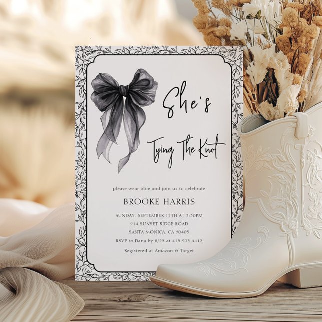 Invitation Cute Black Bow She's Tying The Knot Bridal Shower (Créateur téléchargé)