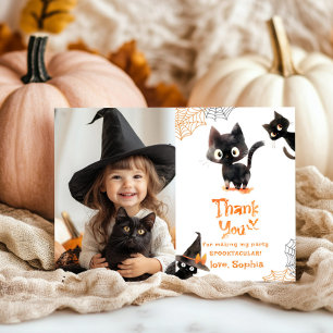 Invitation Cute Black cat Halloween photo de la fête merci