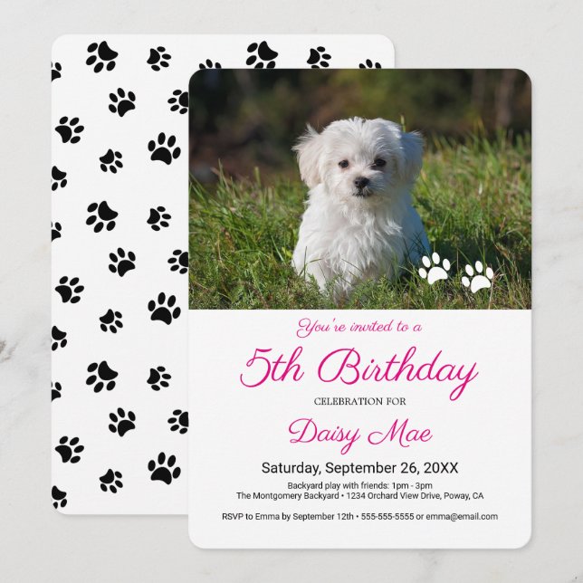 Invitation Cute Black Empreintes de pattes Custom Pet Photo A (Devant / Derrière)