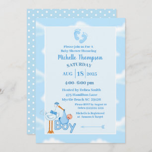 Invitation Cute Bleu et Blanc Bébé Garçon Bouche Douche