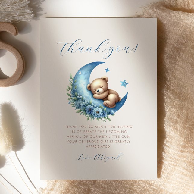 Invitation Cute Bleu Lune Teddy Ours Baby shower Merci (Créateur téléchargé)