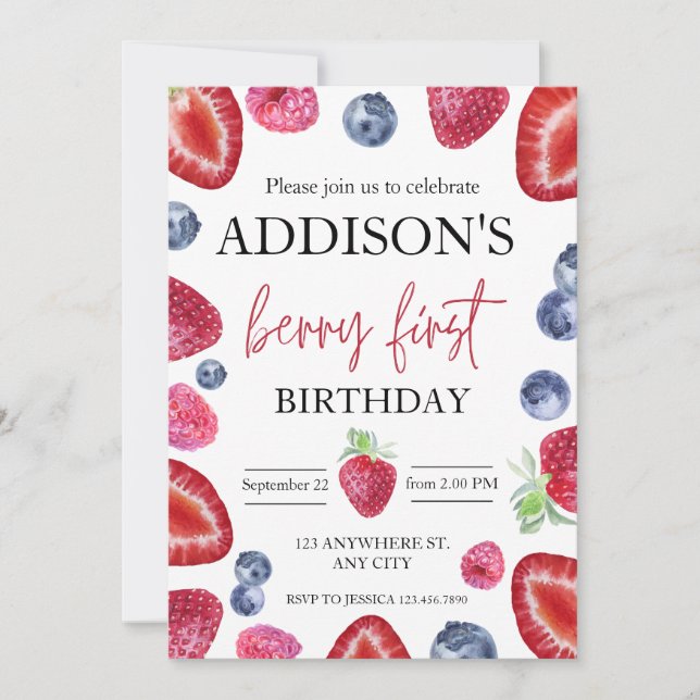 Invitation Cute Bleu Rouge Bleu Bleu Doux 1er anniversaire (Devant)