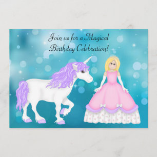 Invitation Cute Blond Princess et Unicorn Anniversaire