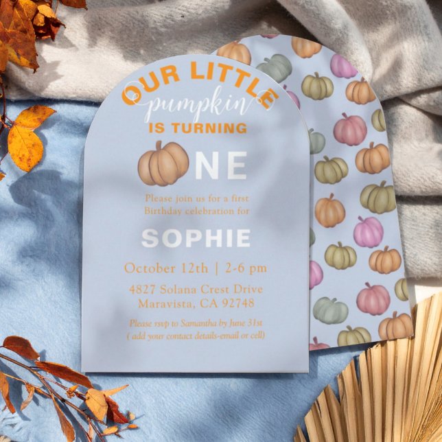 Invitation Cute Blue 1st Birthday | Our little Pumpkin (Créateur téléchargé)