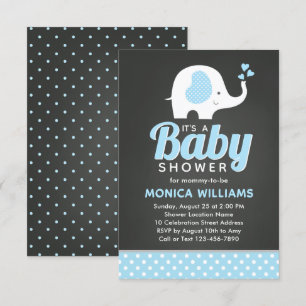 Invitation Cute Blue Black Chalkboard Elephant Baby shower